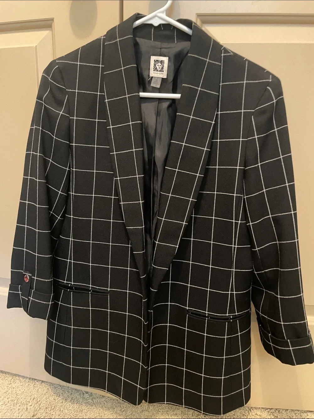 Anne Klein Windowpane Black Blazer - Classic Checked Blazer